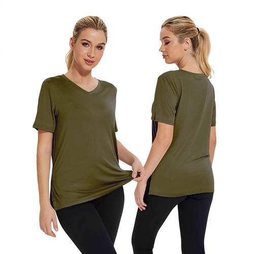 2025 Summer V-Neck Solid Color T-Shirt for Women | Loose-Fitting, Split-Edge Design—A Versatile Bestseller in Europe and America