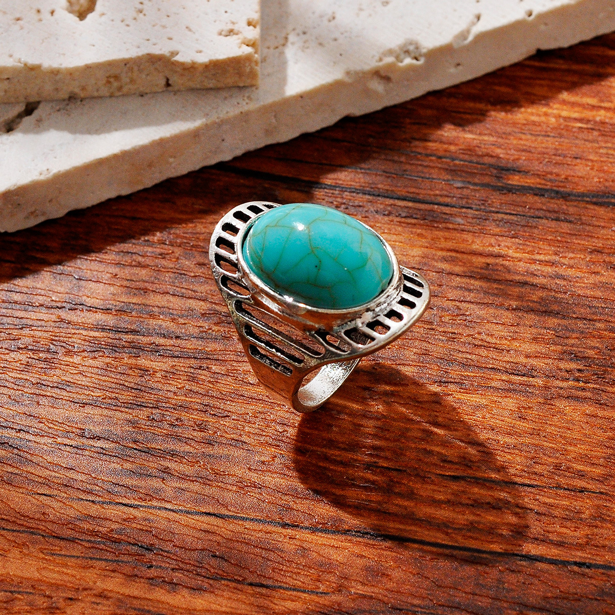 Wholesale Jewelry Vintage Style Printing Geometric Imitation Turquoise Alloy Plating Rings display picture 8