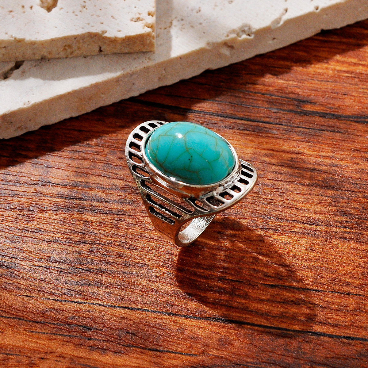 10g Weight Rings Classification 7, 8, 9 Ring Size 1 Piece Quantity Daily, Party Occasion Imitation Turquoise, Alloy Material Printing, Geometric Pattern Women's Gender Plating Design Vintage Style Style Wholesale Jewelry Vintage Style Printing Geometric Imitation Turquoise Alloy Plating Rings 7