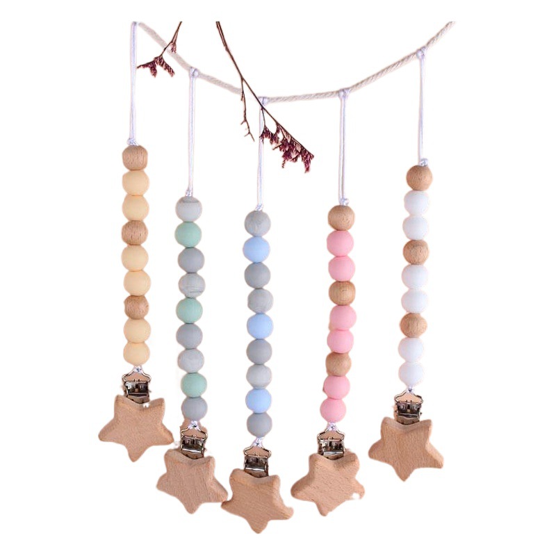 Nueva Haya estrella de cinco puntas chupete clip bebé DIY creativo cadena chupete de silicona de dibujos animados Beech Toy teether