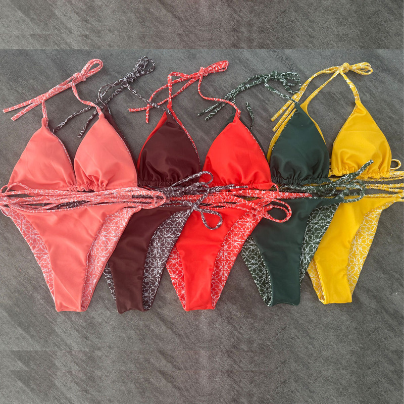 European and American Style Double-Sided Three-Point Printed Bikini Halter Neck Sexy Vacation Multi-Color Swimwear Cross-Border Trade Tie-Up Set European and American Style Double-Sided Three-Point Printed Bikini Halter Neck Sexy Vacation Multi-Color Swimwear Cross-Border Trade Tie-Up Set