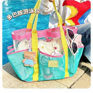 可定制沙滩网袋防水收纳袋糖果色夏季外出游玩单肩包儿童杂物收纳