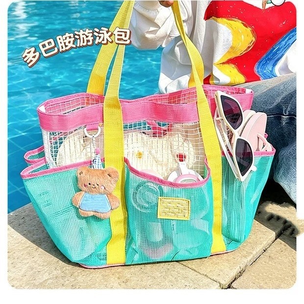 Customizable Beach Mesh Bag, Waterproof Storage Bag, Candy-Colored Summer Outing Shoulder Bag, Children's Miscellaneous Storage Bag