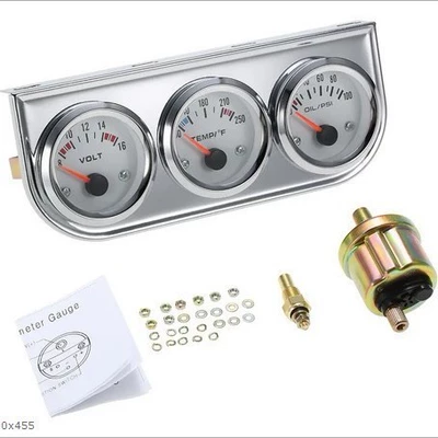 Cross-border 52mm car modification water temperature gauge, Fahrenheit oil pressure gauge, PSI voltage triple gauge combination with sensor (automobile instrument)