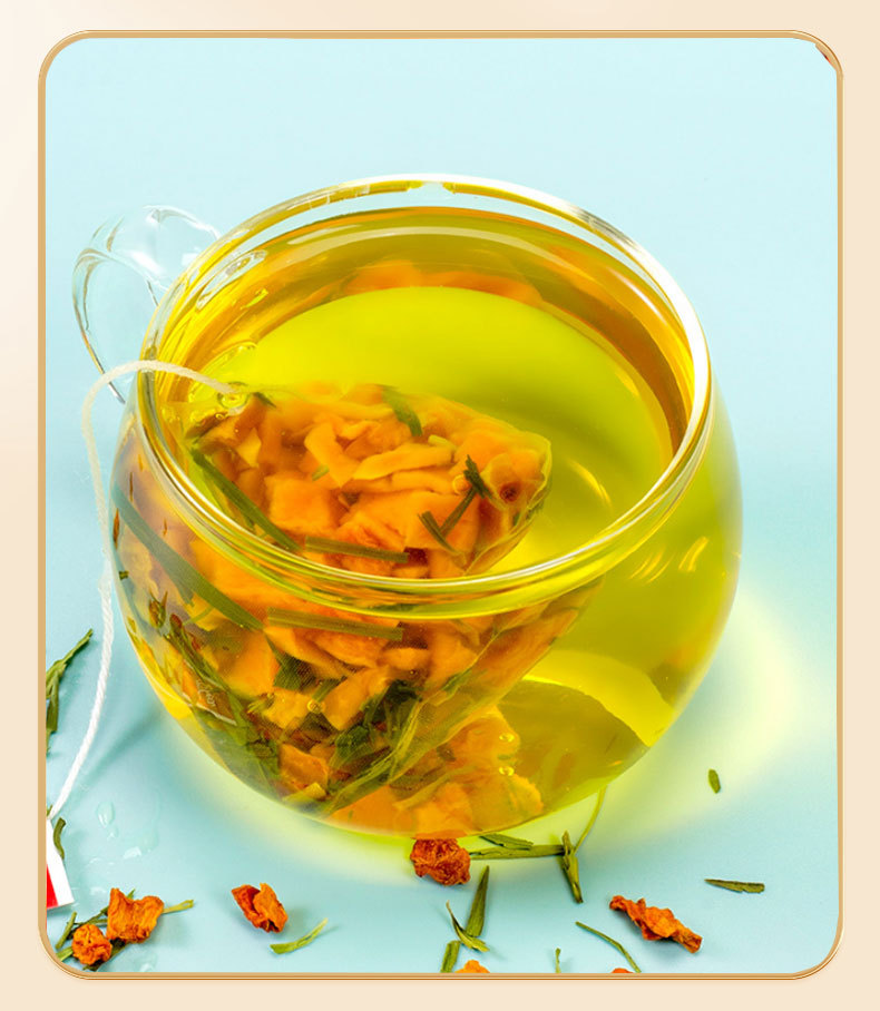 Pumpkin Bamboo Leaf Tea 5g x 50 Triangle Tea Bags Sweet Hot or Cold Brew Wellness Tea in use