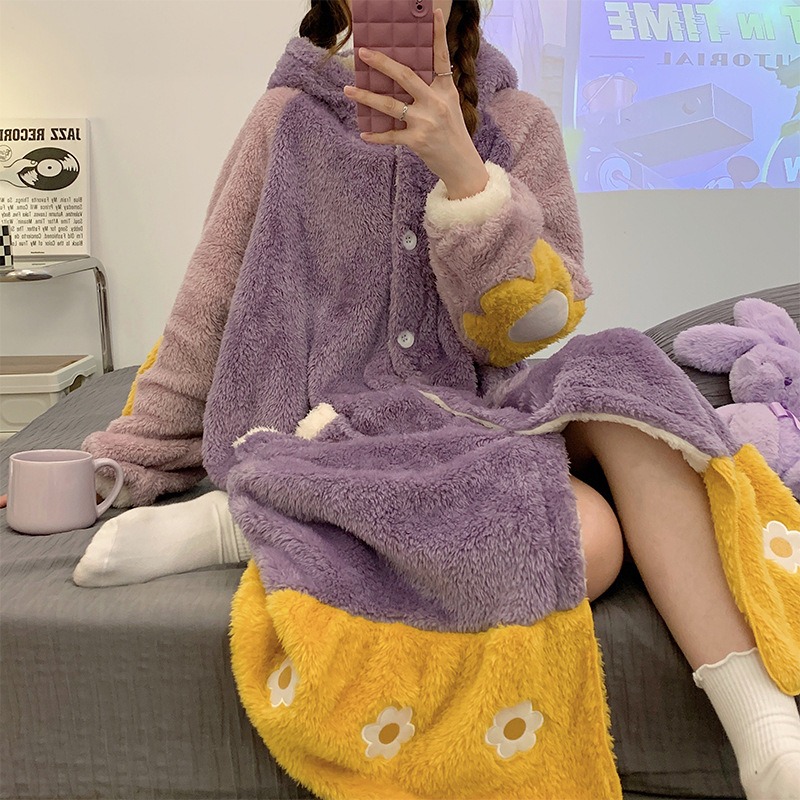 珊瑚绒睡衣女冬季2022年新款甜美加厚居家睡袍可外穿睡裙量大优惠