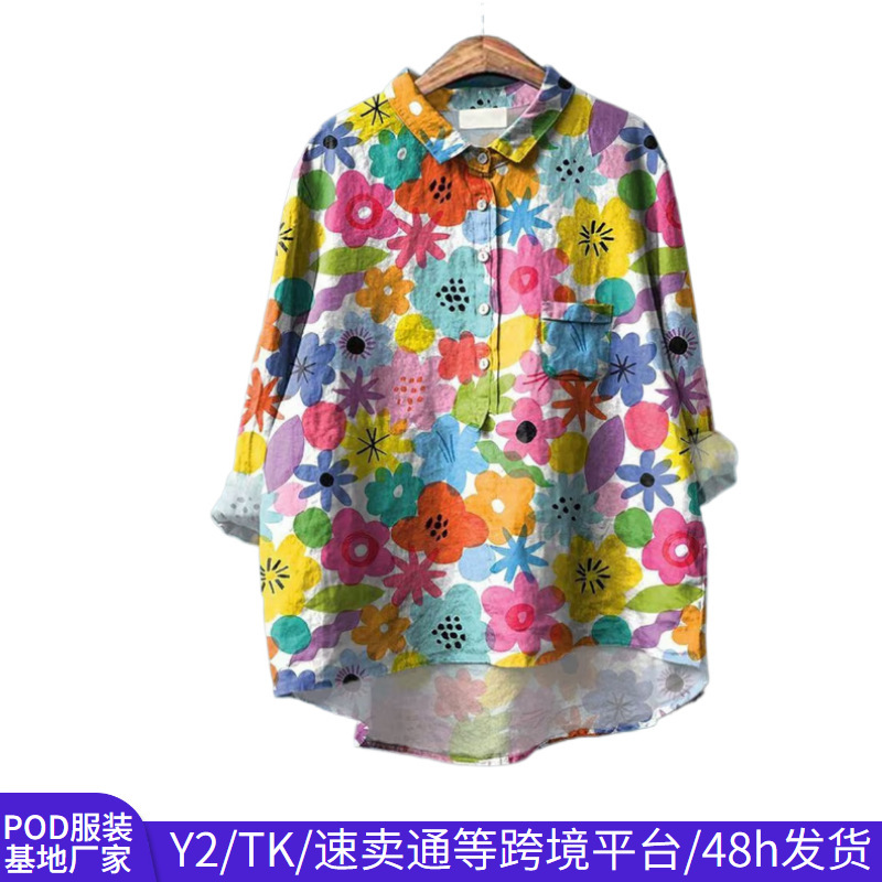 Amazon Cross-Border Spring Women's Shirt 3D Digital Print Loose Lapel Button Long-Sleeved Casual Top Amazon Cross-Border Spring Women's Shirt 3D Digital Print Loose Lapel Button Long-Sleeved Casual Top