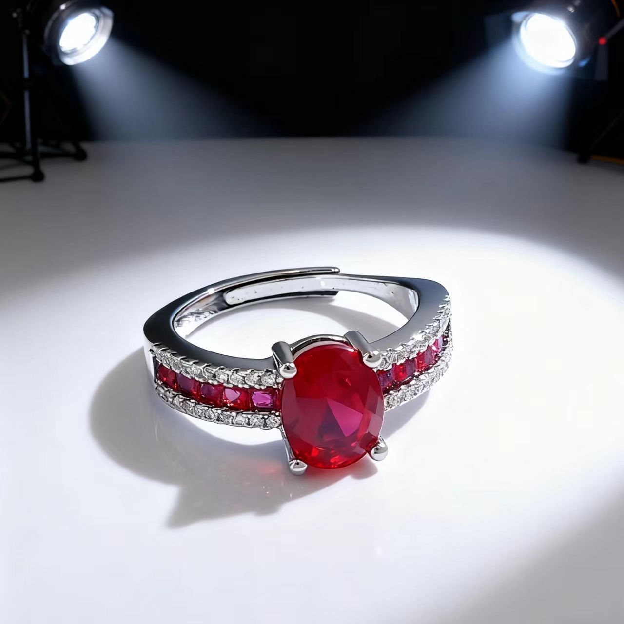 New Jewelry: Egg-shaped Cultivated Ruby Ring, Niche High-end Colored Gemstone Red Corundum Open Ring_voghion.com