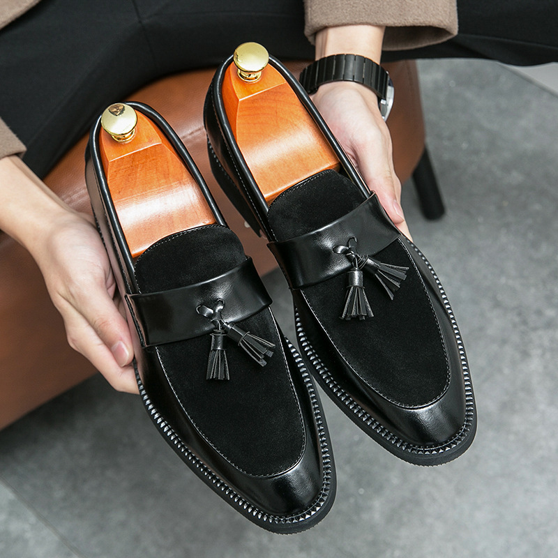 Zapatos de cuero de punta para hombres tendencia británica un pedazo de ropa de negocios transpirable zapatos de beans zapatos de hombre casuales image 4