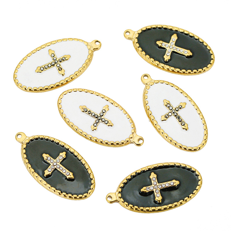 304 Stainless Steel Material Cross Pattern 5 PCS/Package 304 Stainless Steel Rhinestones 18K Gold Plated Cross Pendant