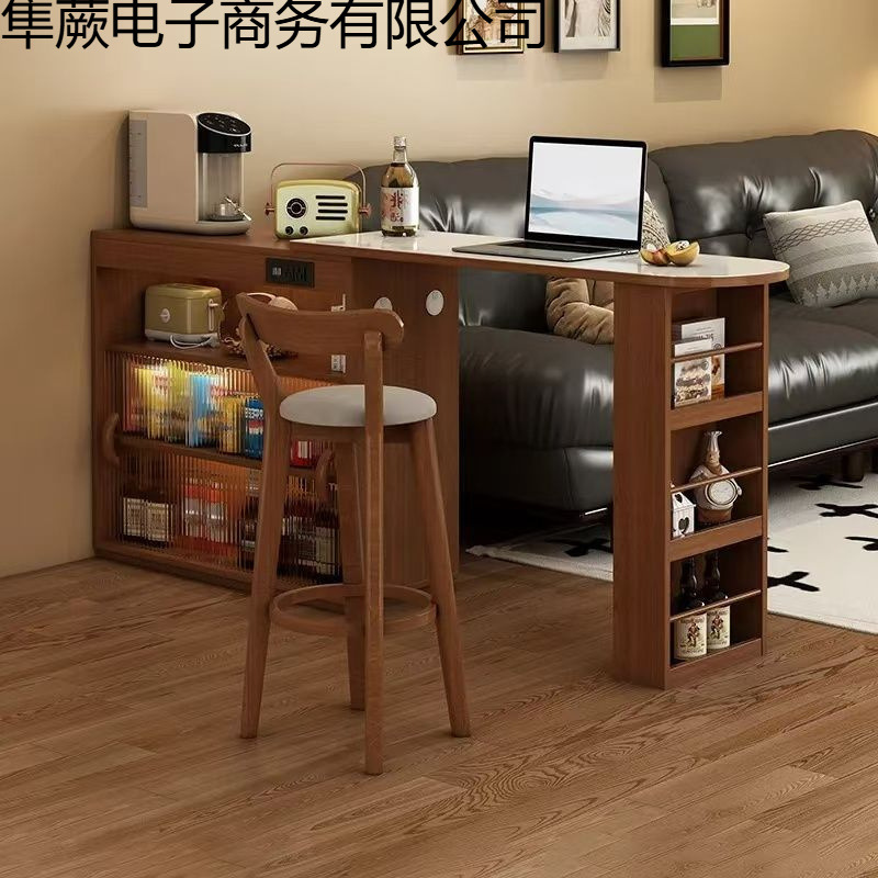 Bar Cabinet Table Integrated Household Solid Wood Retractable Bar Partition Coffee Table High-End Living Room Bar Slate High Table