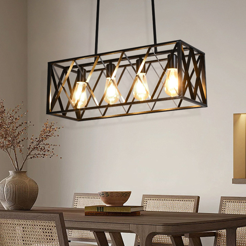 Personalidad creativa loft estilo industrial rectángulo negro marco de hierro forjado restaurante pasillo tienda de ropa barra candelabro