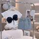 Girls' Summer Suit 2024 New Fashionable Western Style Middle and Big Kids Bow Short-sleeved T-shirt Denim Skirt Two-piece Set
