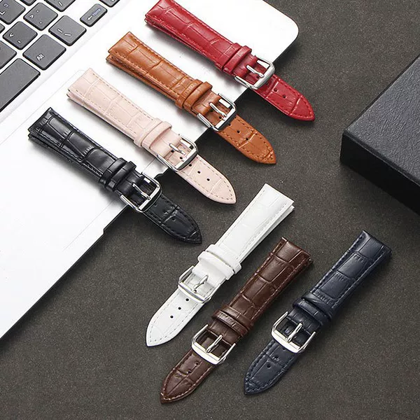 Genuine Leather Bamboo Crocodile Watch Strap Soft Calfskin Thin Band Wristband Waterproof Pin Buckle Leather Strap Chain