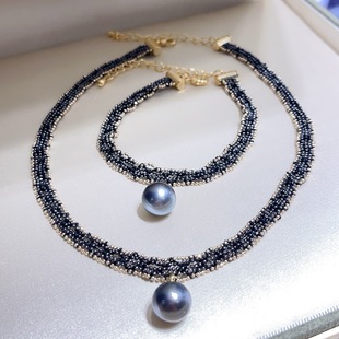 South Korea imported lace necklace pure hand woven 11-12mm natural sea water Tahiti delicate collar bracelet