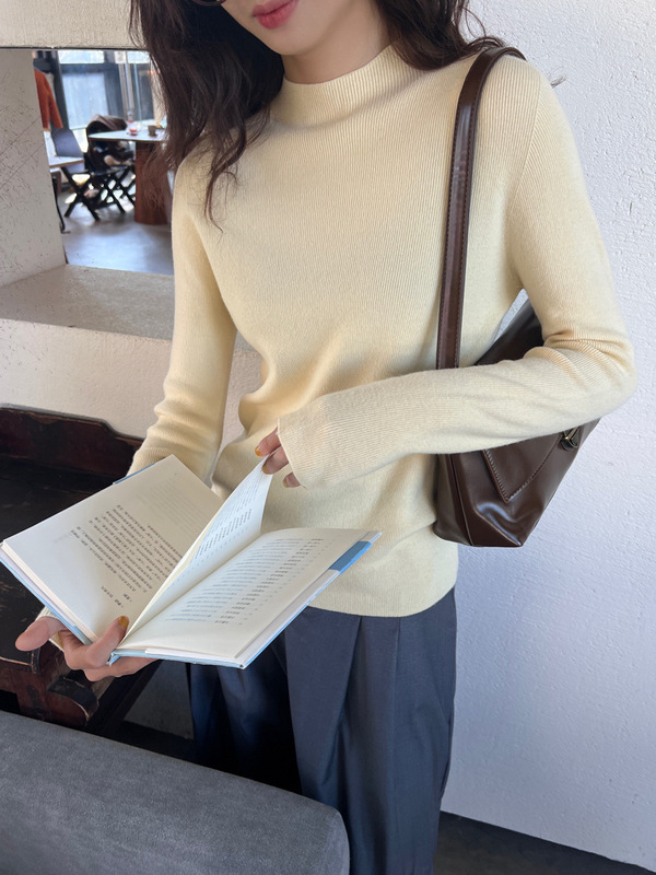 克莱因蓝色半高领打底衫女款内搭秋冬新款宝蓝色毛衣针织长袖上衣|undefined