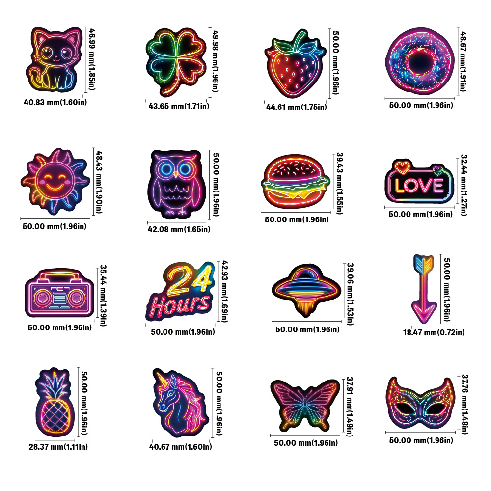 (2개) 국경 네온 스티커 50개 멋진 개성 트렌드 방수 그래피티 장식 스케이트보드 가방 네온 스티커