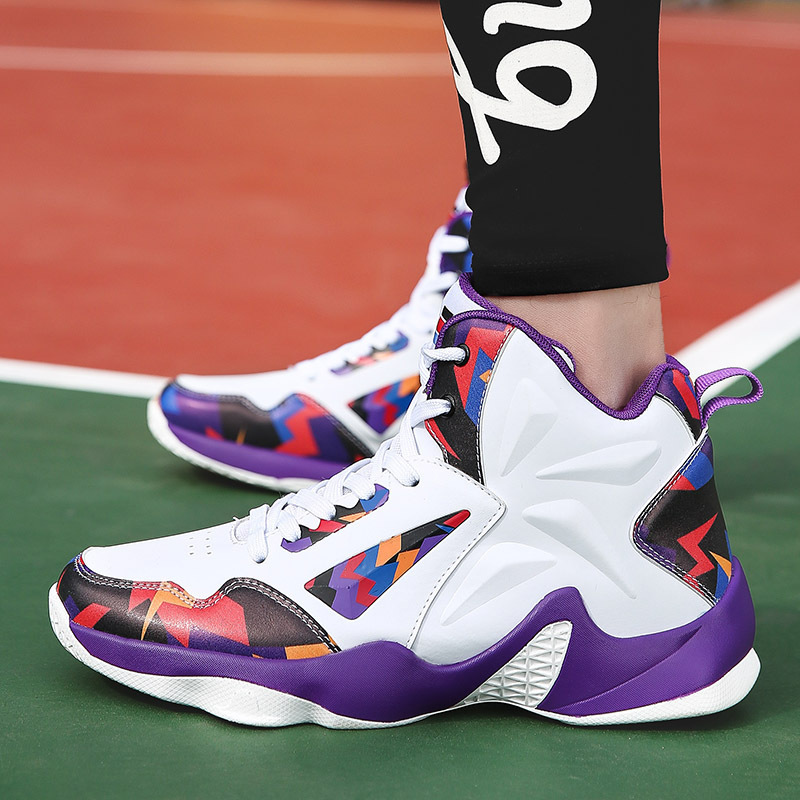 Foreign Trade Style Youth Basketball Sneakers, Leather High-Top Basketball Shoes, Autumn and Winter Non-Slip Sports Shoes for Middle School Students