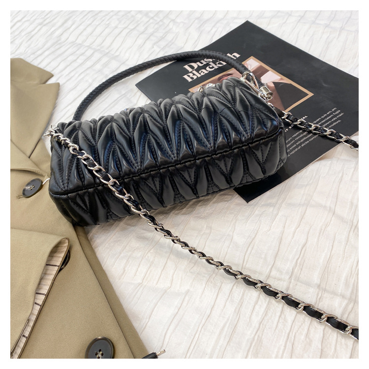 Diamond Chain Shoulder Bag - Small Pleated Crossbody Handbag_voghion.com