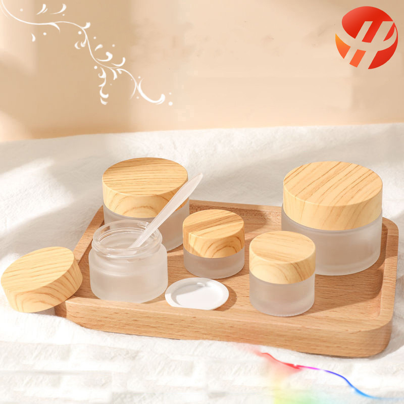 Cubierta de grano de madera botella de crema esmerilada sub-botella de viaje portátil máscara facial crema de ojos botella de vidrio cosmético botella vacía