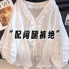 仅用于产品展示勿拍-法式独特精致衬衫女夏季新款v领泡泡袖温柔风