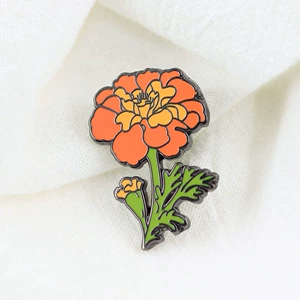 New Marigold Metal Enamel Brooch, Orange-Yellow Flower Enamel Badge, Artistic and Fresh Bag Pin Accessory