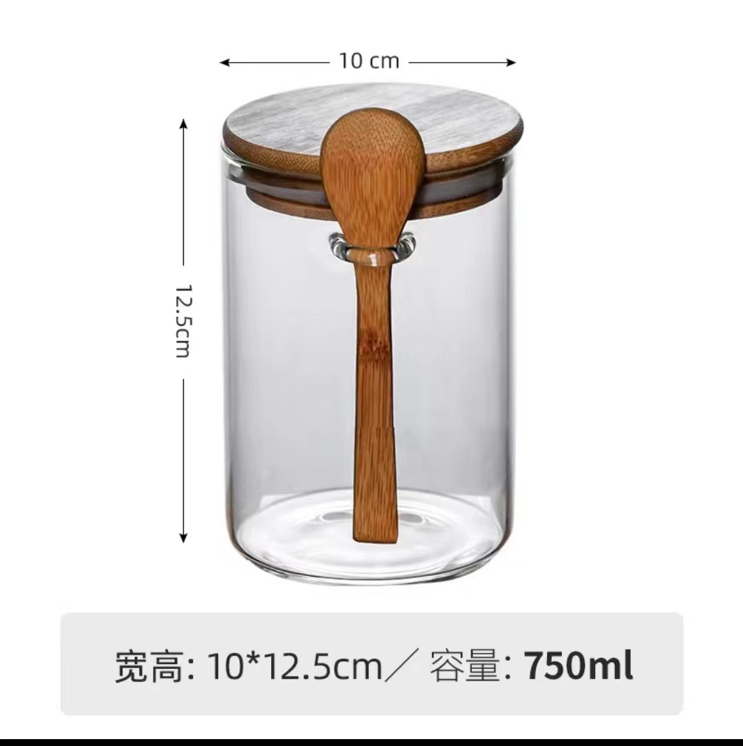 tanque de sellado de vidrio con cubierta cuchara de madera tanque de almacenamiento de granos gruesos frutas secas almacenamiento de cocina botella de vidrio