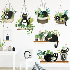 Cat plant stickers, hanging blue creative paintings, cute balcony door stickers, bedside bedroom dormitory decoration waterproof wall stickers