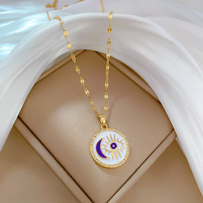 1 Piece Fashion Eye Stainless Steel Copper Plating Zircon Pendant Necklace_colorza_4