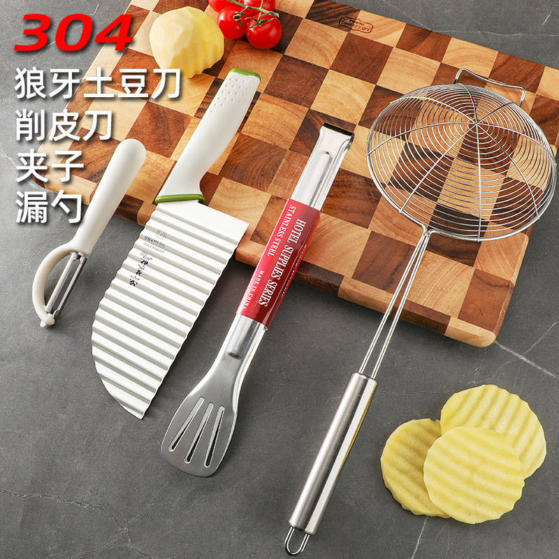 Patata 304 regalo multifuncional cuchillo de pelo comercial de papas fritas espesar dientes de lobo cuchillo de cocina cuchillo de onda cuchillo de patrón profundo
