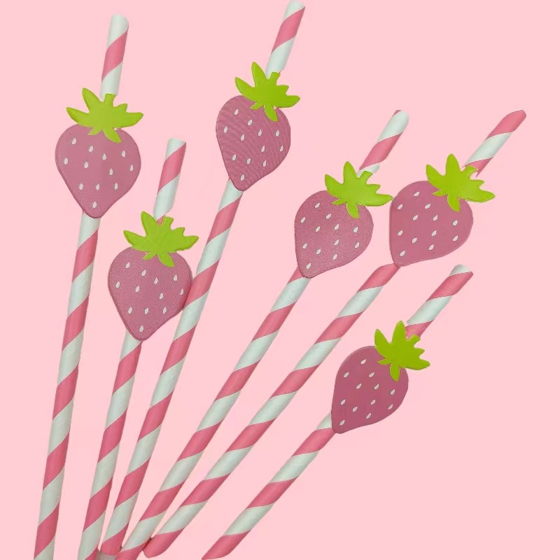 Papel de fiesta desechable degradable fresas sandía sopa dulce pastel cóctel paja decoración