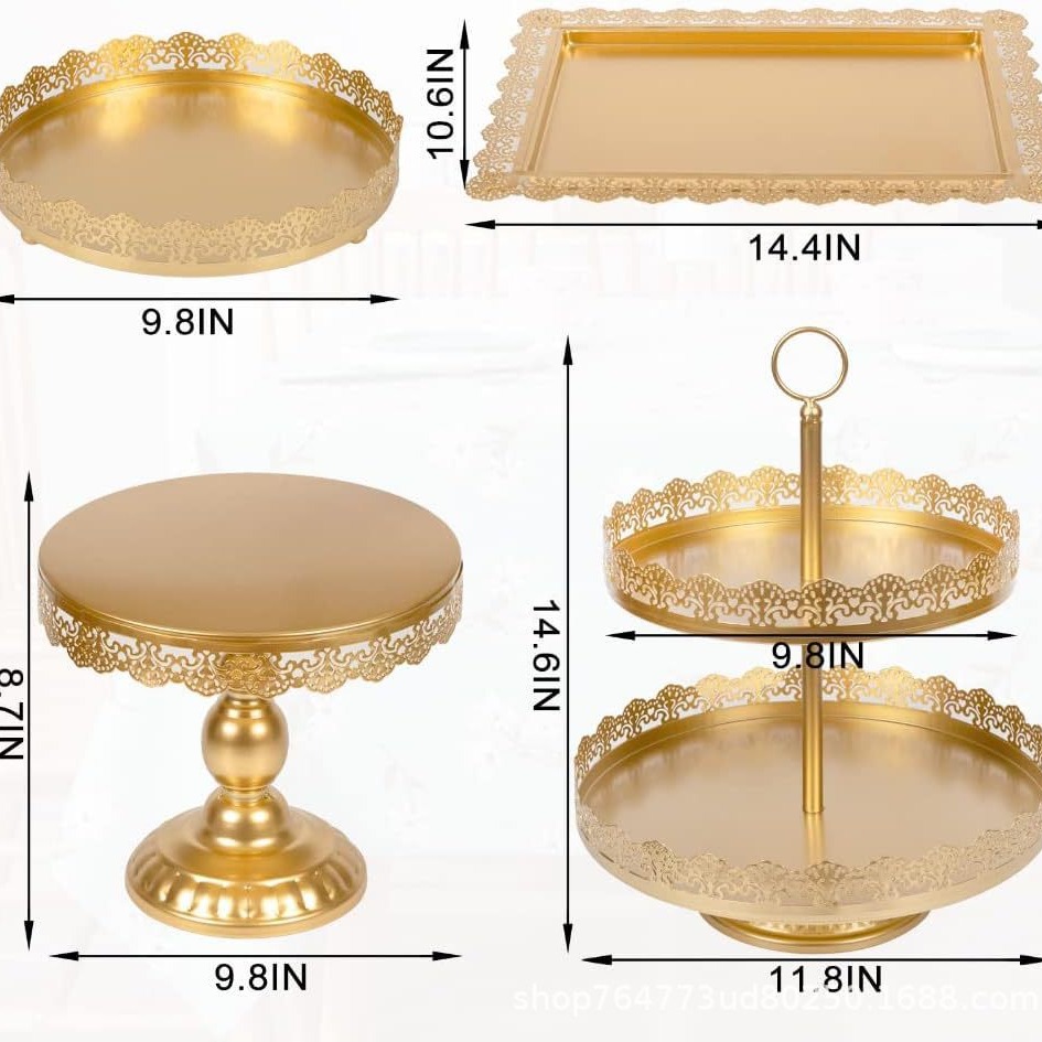 Amazon Venta caliente de cuatro piezas soporte de la torta soporte de exhibición plato de aperitivos pastelería occidental mesa de postre de boda