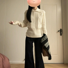 工厂直销2025新款韩系白色翻领绞花毛衣女秋冬季慵懒感内搭针