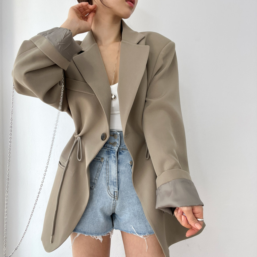 Korean Chic Autumn And Winter French Retro Style Blazer With Drawstring Waist, Slimming Effect, Pockets, Versatile_ecoleips.com
