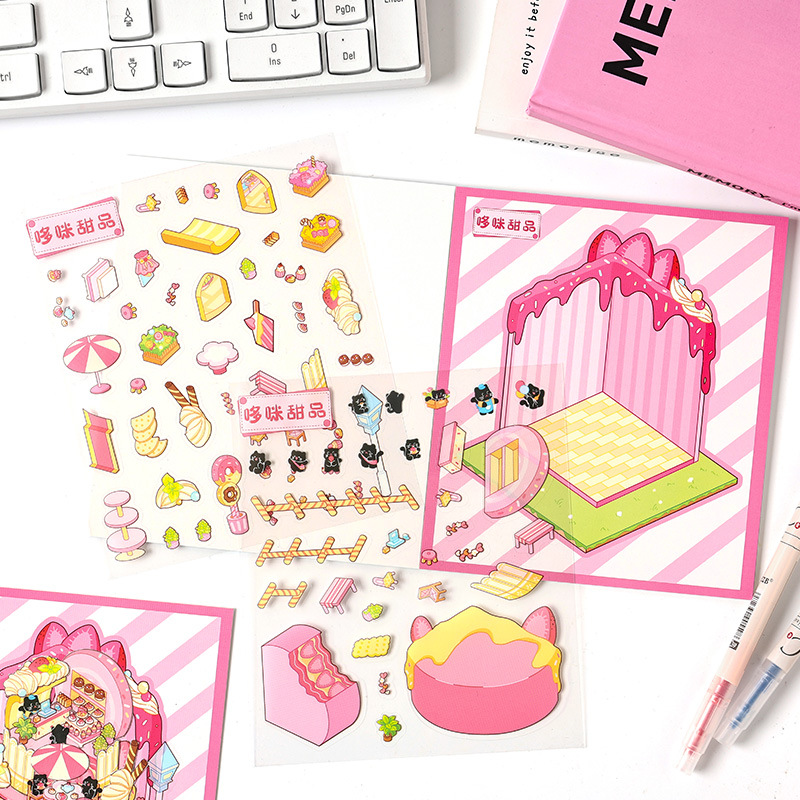 Pegatinas de paisajismo en 3D de Yuezhen, película de corte de dibujos animados de vacaciones felices, descompresión de pegatinas de paisajismo de rompecabezas de bricolaje para niños