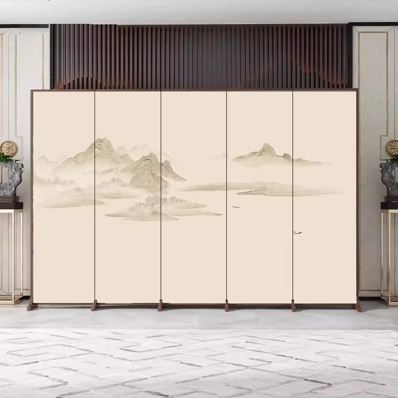 Chinese Landscape Solid Wood Screen Partition Living Room Folding Entrance Mobile Blocking Decoration Office Partition Screen