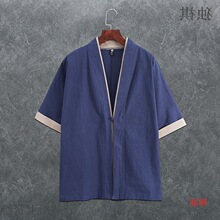 夏季中国风亚麻汉服男装斜襟复古风唐装宽松棉麻中式禅意外套道袍