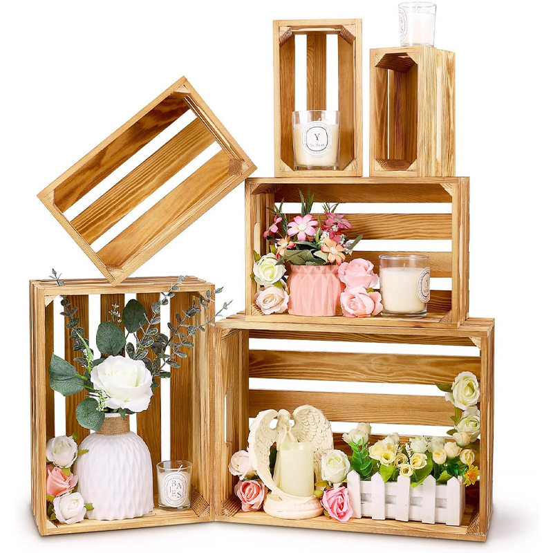 Cestas de almacenamiento de madera creativas Caja de almacenamiento de madera maciza Decoración de props Caja de marco de madera Exhibición de cajas de madera Cestas