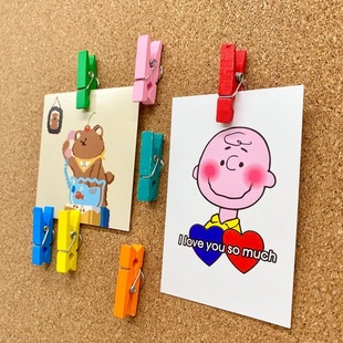 Colorful wooden clip with pushpin cute I-shaped nail cork board DIY photo wall felt board press nail small clip