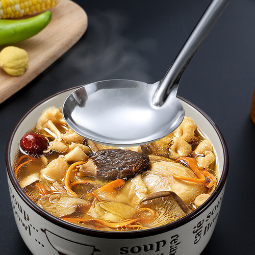 Wholesale stainless steel hot pot tableware soup spoon slotted spoon long handle household divided spoon public large soup spoon with hanging handle