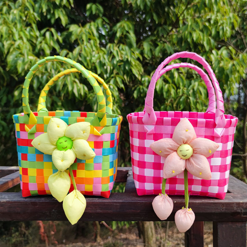 Girl's Spring&summer Pvc Color Block Cute Square Open Handbag Straw Bag display picture 1