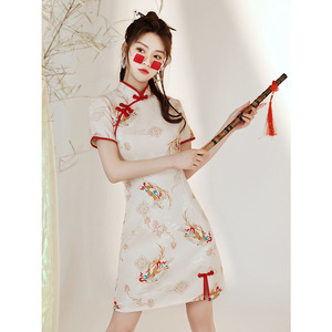 Retro Printed Chinese Dresses Qipao Side slit Asian Theme Party Cosplay Dresses for women girls cheongsam paragraphs young girl Chinese style dress