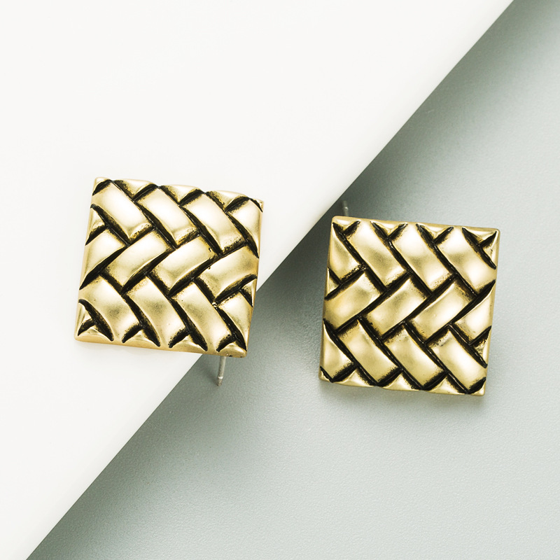 Retro Geometric Button Lattice Bronze Alloy Earrings display picture 4