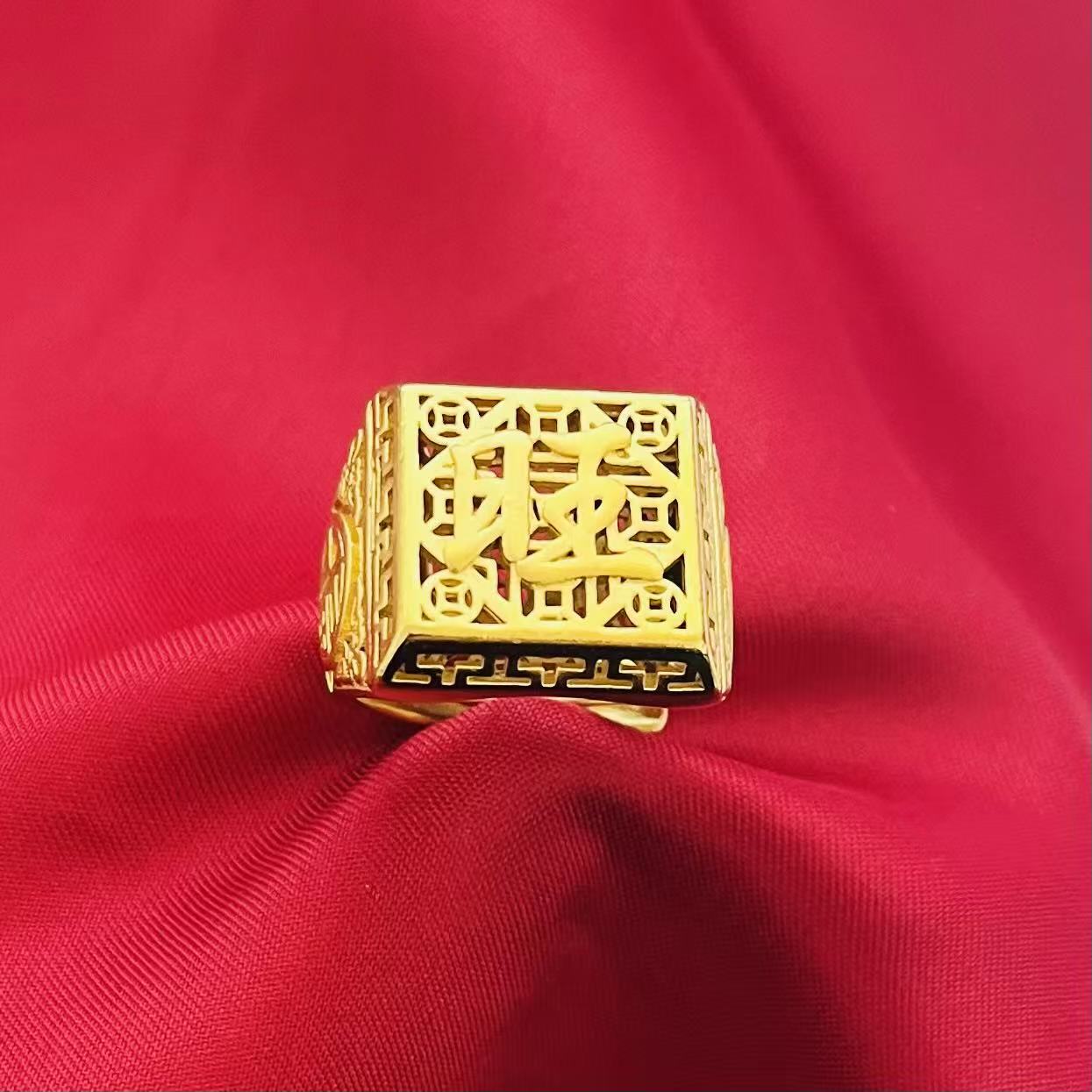 黄銅の金メッキの福の金儲けの指輪の男性の多種類の車の花は宝の蛇口の関公の戒子の金メッキの指輪を招きます。