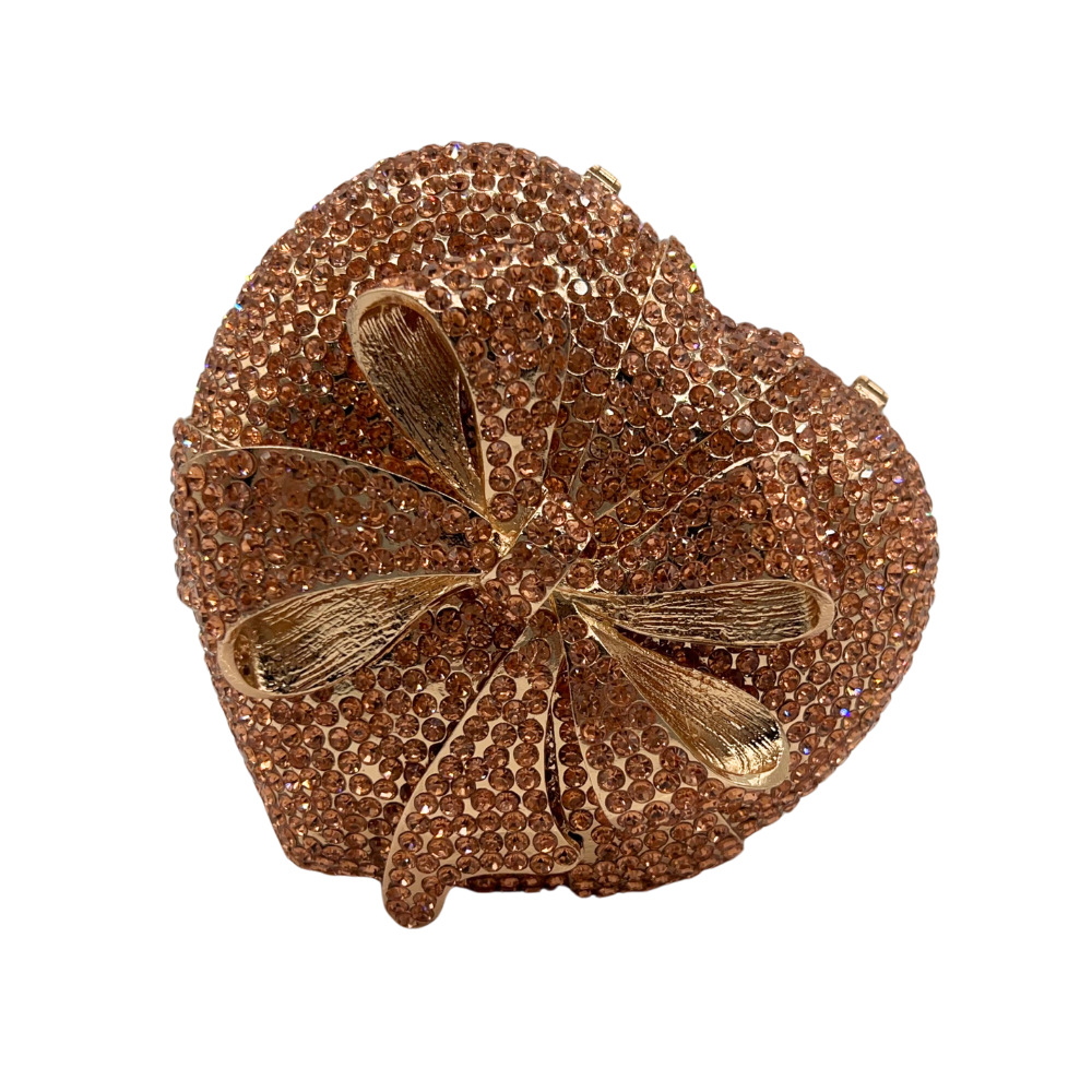 Caja de regalo de piedra embrague arco con diamantes caja de regalo de corazón para banquete con diamantes para mujeres