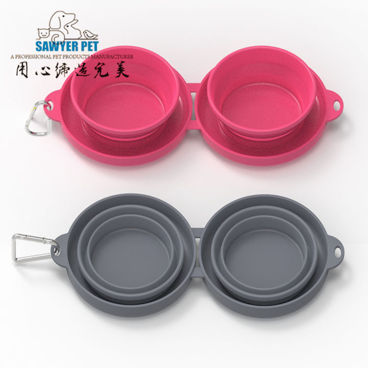 TPE tazón plegable portátil al aire libre para mascotas Tazón doble para gatos tazón de silicona