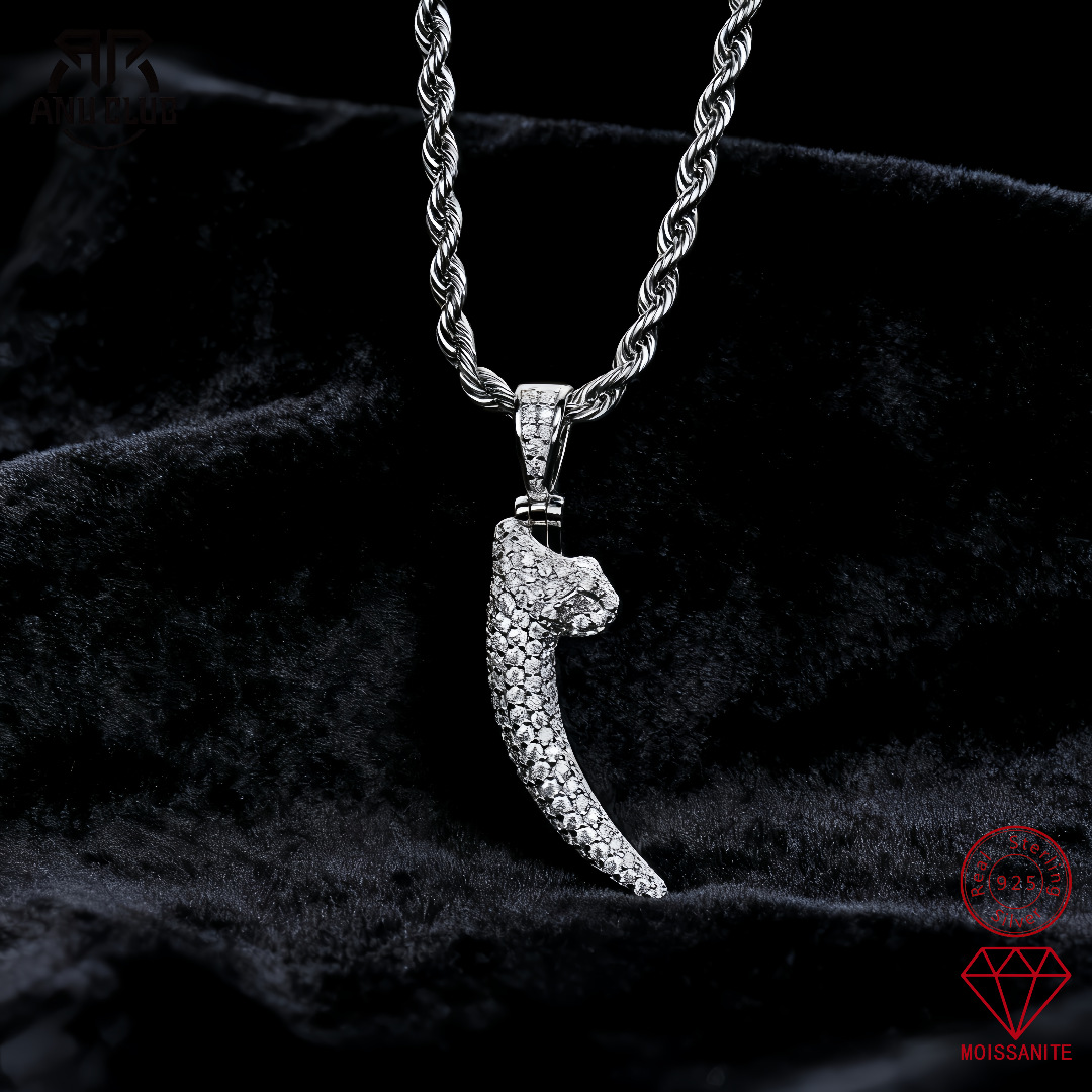 Cross-Border New Wolf Tooth Pendant Hip-Hop Necklace S925 Silver Inlaid Moissanite Fashion Simple Men's and Women's European and American Necklace