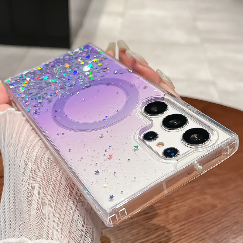 Suitable for Samsung S25 Epoxy Phone Case S26Plus Glitter Powder S23 Magnetic Suction S22 Simple Style A56 New Model A26/A15