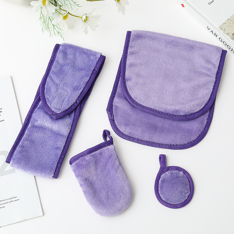 Velcro, banda de cabello, guantes de desmaquillaje, algodón redondo para la piel, banda de cabello, toalla de desmaquillaje, conjunto de toallas de desmaquillaje