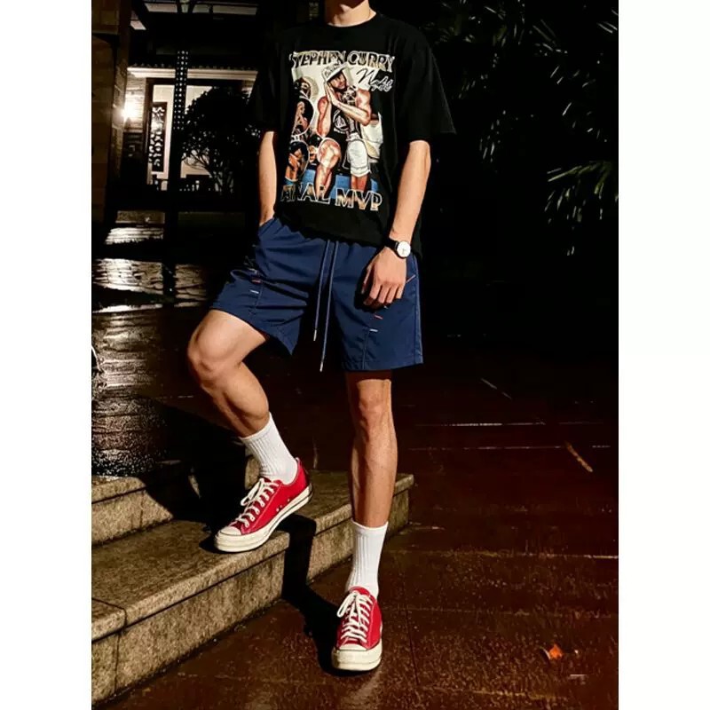 Navy Blue Diagonal-Cut Quick-Dry Sports Shorts for Men, Summer Cool Fitness Running Pants, Loose Casual Shorts Navy Blue Diagonal-Cut Quick-Dry Sports Shorts for Men, Summer Cool Fitness Running Pants, Loose Casual Shorts